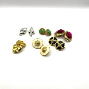 Vintage Gold, Silver, Green, and Red Earrings Set